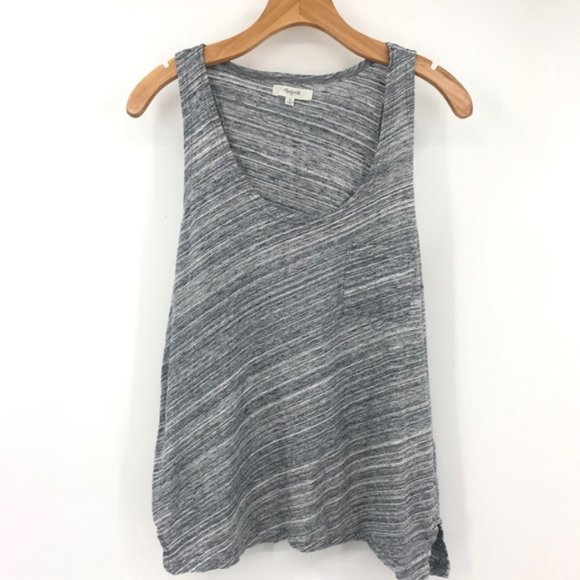 💕SALE💕Madewell Gray White Striped Tank Top - Picture 2 of 8